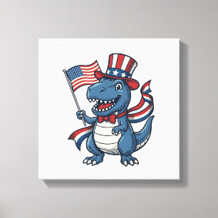 Patriotic Dinosaur Vintage Vector Shirt Design_1 Canvas Print