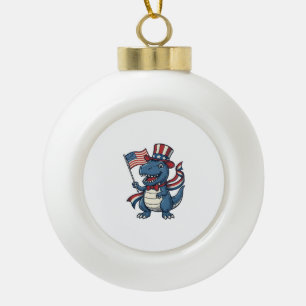 Patriotic Dinosaur Vintage Vector Shirt Design_1 Ceramic Ball Christmas Ornament