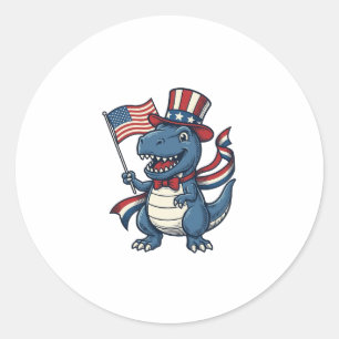 Patriotic Dinosaur Vintage Vector Shirt Design_1 Classic Round Sticker