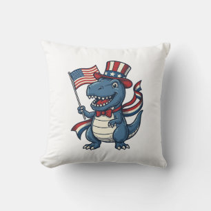 Patriotic Dinosaur Vintage Vector Shirt Design_1 Cushion