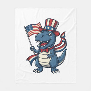 Patriotic Dinosaur Vintage Vector Shirt Design_1 Fleece Blanket