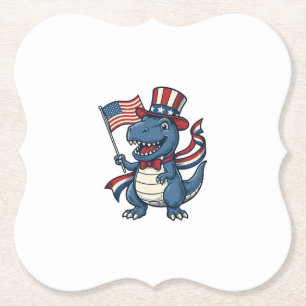 Patriotic Dinosaur Vintage Vector Shirt Design_1 Paper Coaster