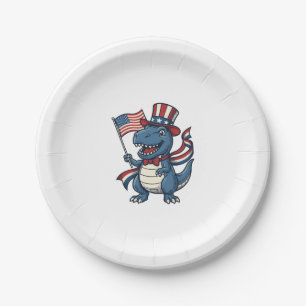 Patriotic Dinosaur Vintage Vector Shirt Design_1 Paper Plate