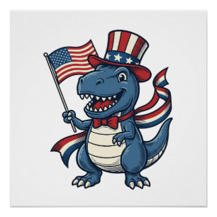 Patriotic Dinosaur Vintage Vector Shirt Design_1 Poster