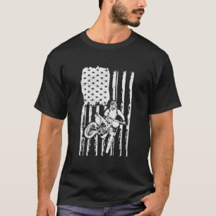 Patriotic Dirt Biking American Flag Rider Motocros T-Shirt