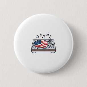 Patriotic DJ Turntable Music Vintage Shirt Design_ 6 Cm Round Badge
