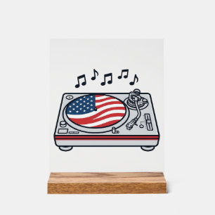 Patriotic DJ Turntable Music Vintage Shirt Design_ Acrylic Sign
