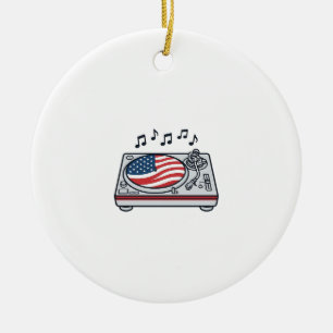 Patriotic DJ Turntable Music Vintage Shirt Design_ Ceramic Tree Decoration