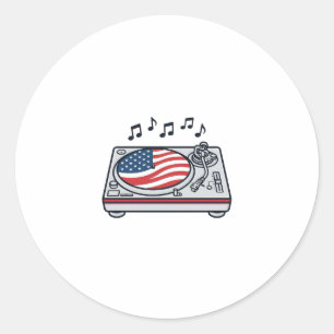 Patriotic DJ Turntable Music Vintage Shirt Design_ Classic Round Sticker