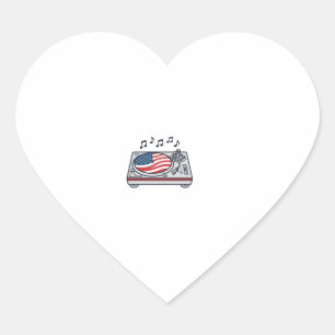 Patriotic DJ Turntable Music Vintage Shirt Design_ Heart Sticker