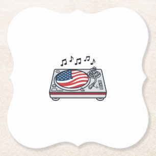 Patriotic DJ Turntable Music Vintage Shirt Design_ Paper Coaster