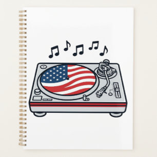 Patriotic DJ Turntable Music Vintage Shirt Design_ Planner
