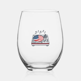 Patriotic DJ Turntable Music Vintage Shirt Design_ Stemless Wine Glass