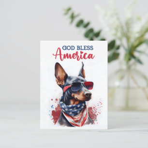 Patriotic Doberman, God Bless America Postcard