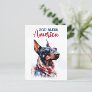 Patriotic Doberman, God Bless America Postcard