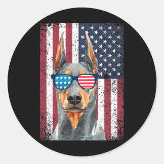 Patriotic Doberman Pinscher 4th Of July Usa Americ Classic Round Sticker