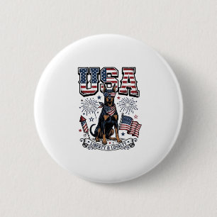 Patriotic Doberman USA Vintage Engraving Shirt Des 6 Cm Round Badge