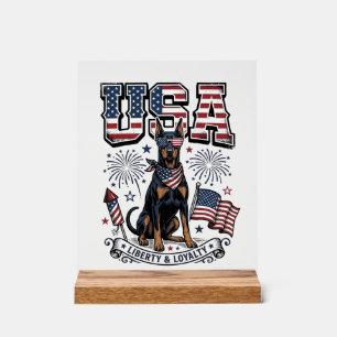 Patriotic Doberman USA Vintage Engraving Shirt Des Acrylic Sign