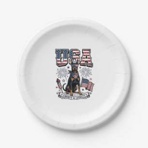 Patriotic Doberman USA Vintage Engraving Shirt Des Paper Plate