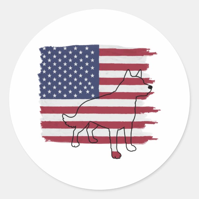 Patriotic DOG American Flag Vintage Classic Round Sticker (Front)