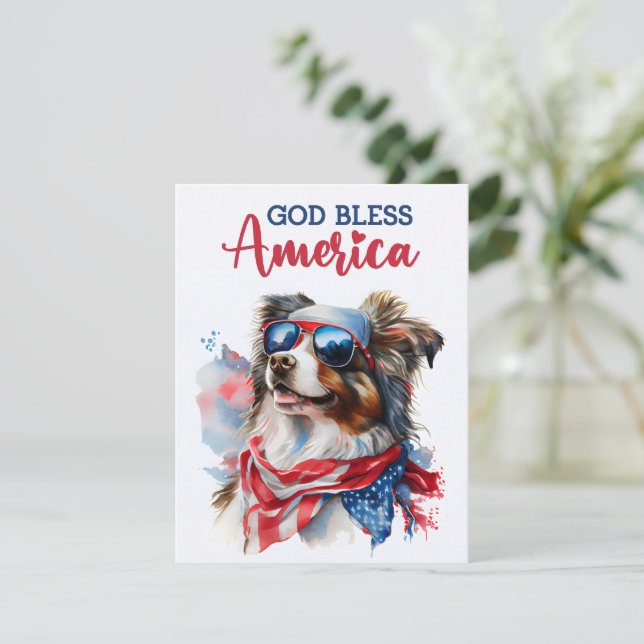 Patriotic Dog-Australian Shepherd 4th of July Card (Standing Front)