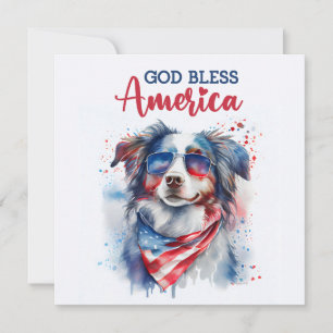 Patriotic Dog-Australian Shepherd 4th of July Card