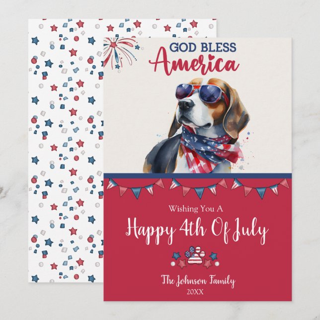 Patriotic Dog- Beagle 4th of July Card (Front/Back)