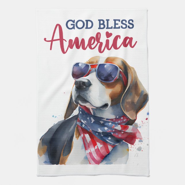 Patriotic Dog-Beagle Tea Towel (Vertical)