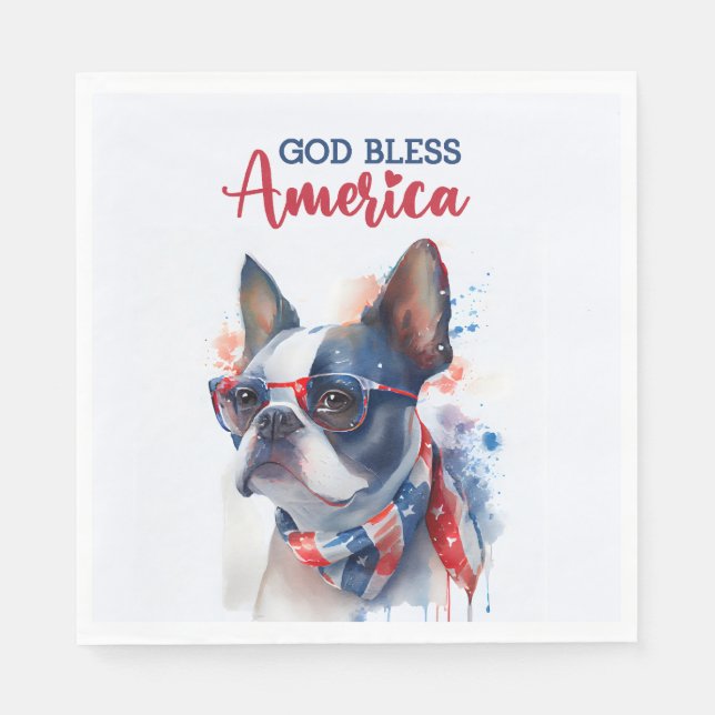 Patriotic Dog-Boston Terrier Napkin (Front)