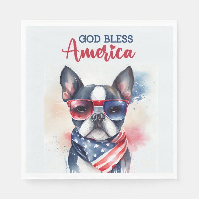 Patriotic Dog-Boston Terrier Napkin (Front)