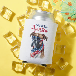 Patriotic Dog-Boxer Can Cooler