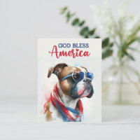 Patriotic Dog-Boxer, God Bless America Postcard