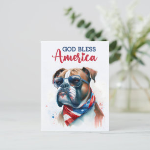 Patriotic Dog-Boxer, God Bless America Postcard