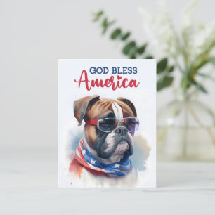 Patriotic Dog-Boxer, God Bless America Postcard