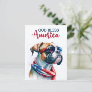 Patriotic Dog-Boxer, God Bless America Postcard