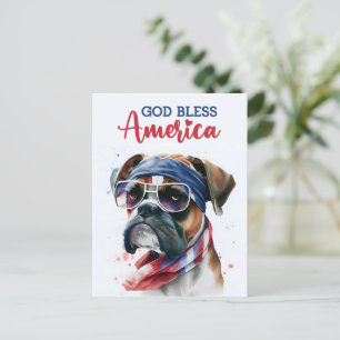 Patriotic Dog-Boxer, God Bless America Postcard