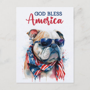 Patriotic Dog-Bulldog, God Bless America Postcard