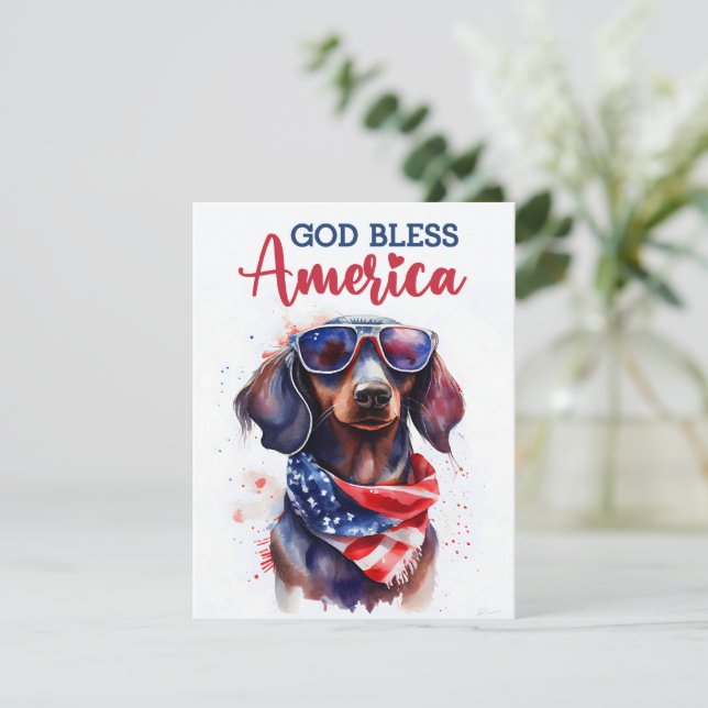 Patriotic Dog-Dachshund 4th of July Card (Standing Front)