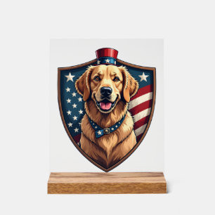 Patriotic Dog Dad Golden Retriever Engraving Shirt Acrylic Sign