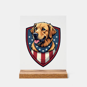 Patriotic Dog Dad Golden Retriever Engraving Shirt Acrylic Sign