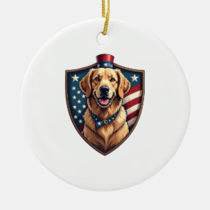 Patriotic Dog Dad Golden Retriever Engraving Shirt Ceramic Tree Decoration