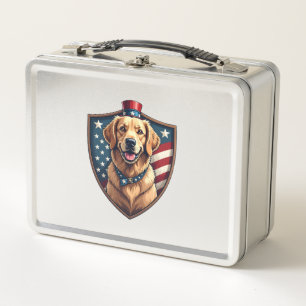 Patriotic Dog Dad Golden Retriever Engraving Shirt Metal Lunch Box