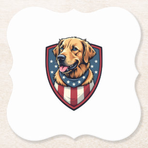 Patriotic Dog Dad Golden Retriever Engraving Shirt Paper Coaster