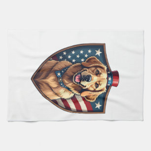 Patriotic Dog Dad Golden Retriever Engraving Shirt Tea Towel