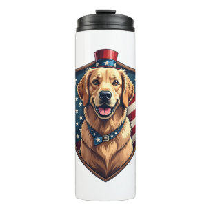 Patriotic Dog Dad Golden Retriever Engraving Shirt Thermal Tumbler