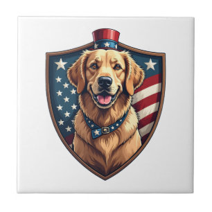 Patriotic Dog Dad Golden Retriever Engraving Shirt Tile