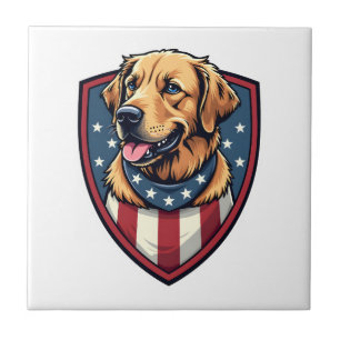 Patriotic Dog Dad Golden Retriever Engraving Shirt Tile