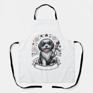 Patriotic Dog Fireworks Vintage Vector Shirt_1 Apron