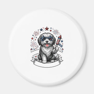 Patriotic Dog Fireworks Vintage Vector Shirt_1 Magnet