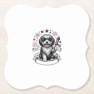 Patriotic Dog Fireworks Vintage Vector Shirt_1 Paper Coaster